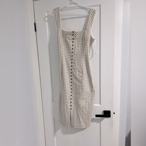 White House Black Market Cream Checkered Midi Dress